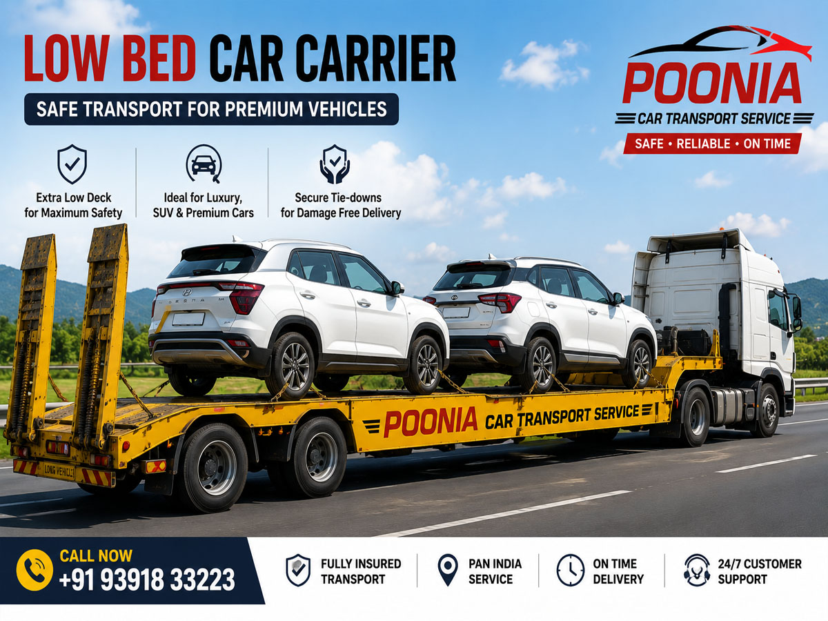 Low bed car carrier transporting a specialised vehicle